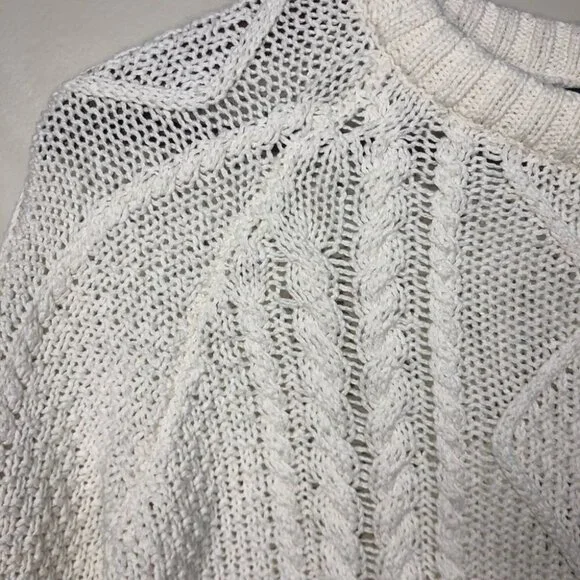 Zara White Knit Crew Neck Sweater Size Small - Picture 2 of 9